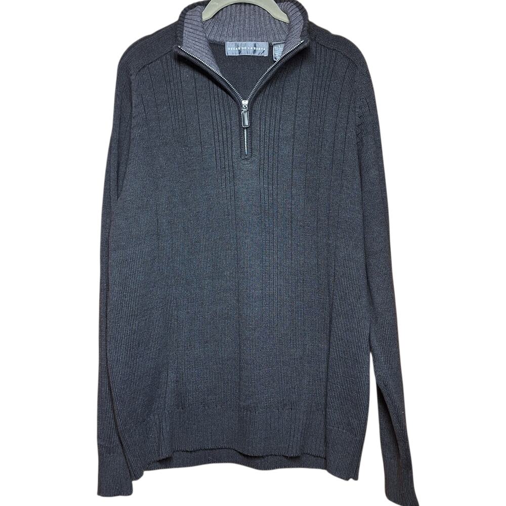 Oscar de la renta ribbed quarter zip sweater gray L minimalist designer